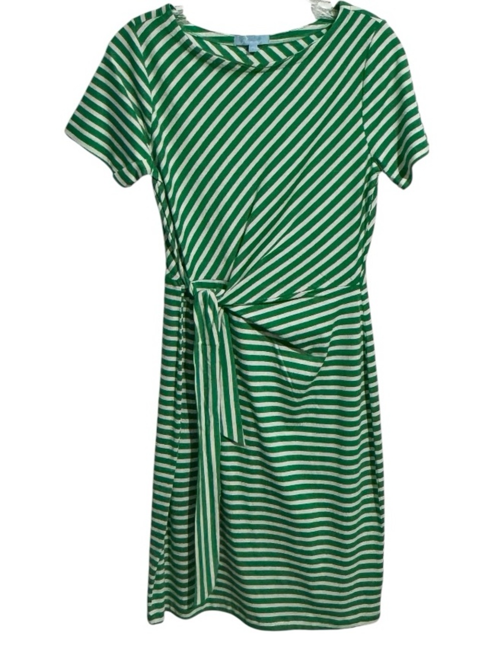 Tie Waist Dress Green White Striped Small Nautical Costal Business Casual NWT